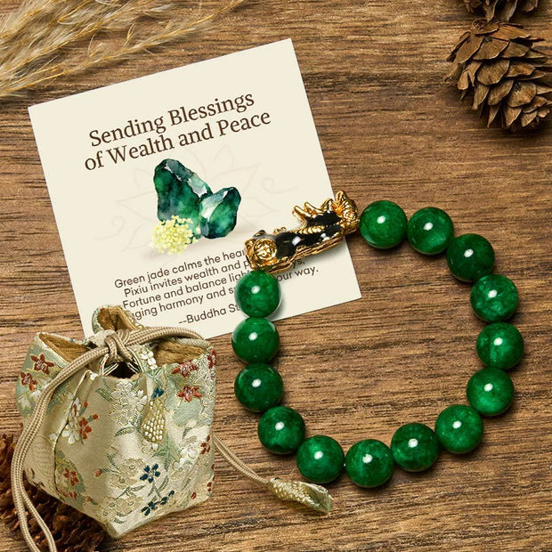 Buddha Stones "Sending Blessings of Wealth and Peace" PiXiu Jade Bracelet Includes Gift Message Card - 12mm - Deluxe Gift Bag (+$12.59) - image 10