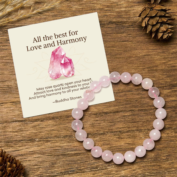 Buddha Stones "All the Best for Love and Harmony" Stone Quartz Bracelet Includes Gift Message Card - 8mm - Madagascar Rose Quartz - Standard Gift Box - image 3