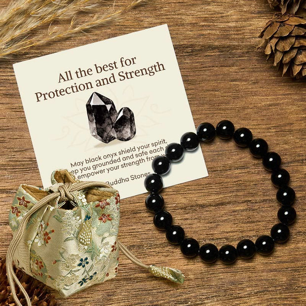 Buddha Stones "All the Best for Love and Harmony" Stone Quartz Bracelet Includes Gift Message Card - 8mm - Black Onyx - Deluxe Gift Bag (+$12.59) - image 86