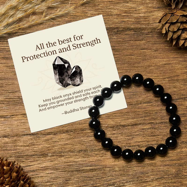 Buddha Stones "All the Best for Love and Harmony" Stone Quartz Bracelet Includes Gift Message Card - 8mm - Black Onyx - Standard Gift Box - image 83