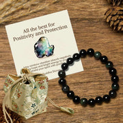 Buddha Stones "All the Best for Love and Harmony" Stone Quartz Bracelet Includes Gift Message Card - 8mm - Rainbow Obsidian - Deluxe Gift Bag (+$12.59) - image 14