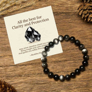 Buddha Stones "All the Best for Love and Harmony" Stone Quartz Bracelet Includes Gift Message Card - 8mm - Silver Sheen Obsidian - Standard Gift Box - image 16