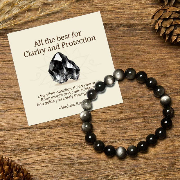 Buddha Stones "All the Best for Love and Harmony" Stone Quartz Bracelet Includes Gift Message Card - 8mm - Silver Sheen Obsidian - Standard Gift Box - image 16