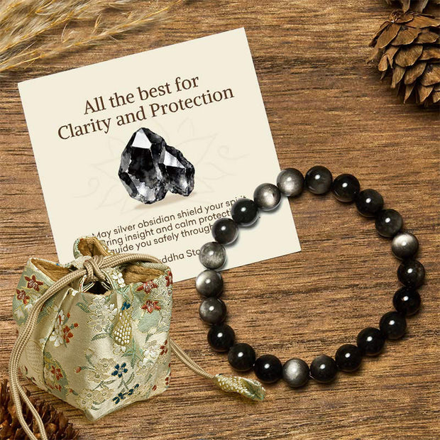 Buddha Stones "All the Best for Love and Harmony" Stone Quartz Bracelet Includes Gift Message Card - 8mm - Silver Sheen Obsidian - Deluxe Gift Bag (+$12.59) - image 19