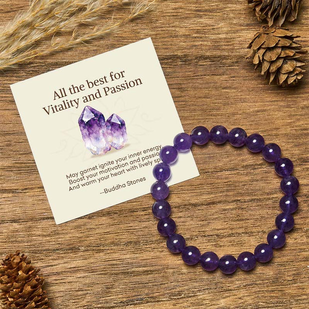 Buddha Stones "All the Best for Love and Harmony" Stone Quartz Bracelet Includes Gift Message Card - 8mm - Amethyst - Standard Gift Box - image 29