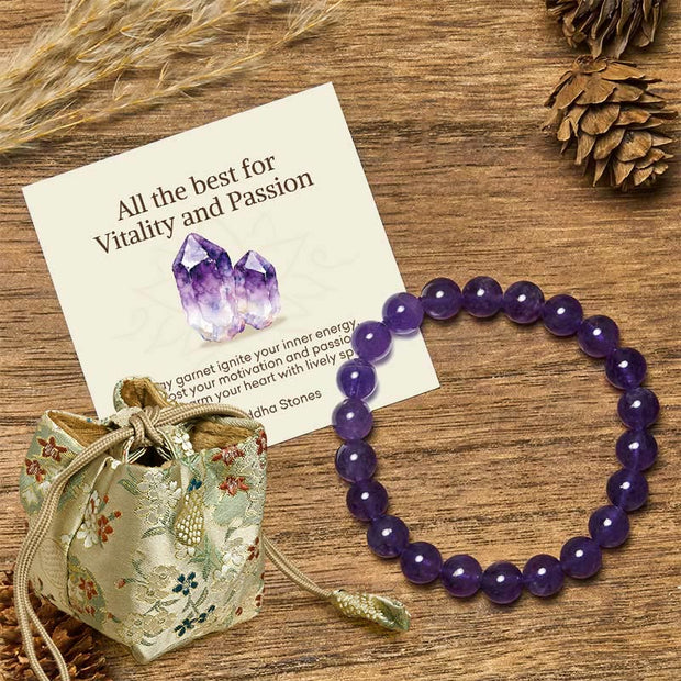 Buddha Stones "All the Best for Love and Harmony" Stone Quartz Bracelet Includes Gift Message Card - 8mm - Amethyst - Deluxe Gift Bag (+$12.59) - image 32