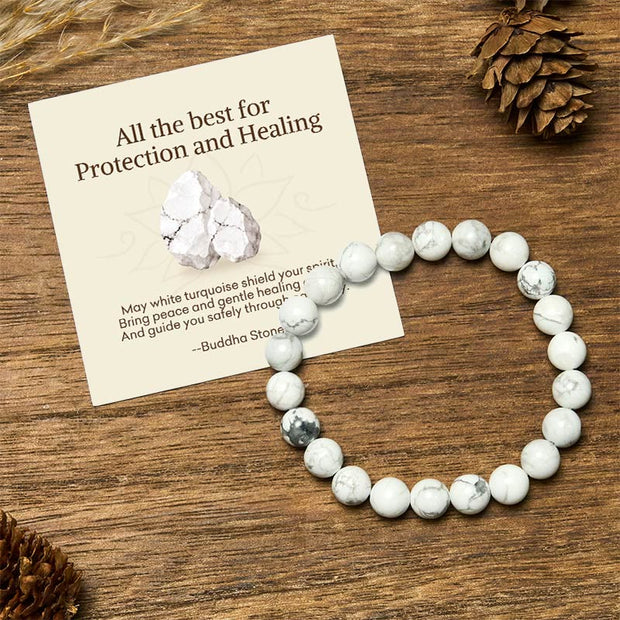 Buddha Stones "All the Best for Love and Harmony" Stone Quartz Bracelet Includes Gift Message Card - 8mm - White Turquoise - Standard Gift Box - image 35