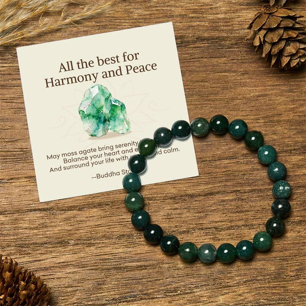 Buddha Stones "All the Best for Love and Harmony" Stone Quartz Bracelet Includes Gift Message Card - 8mm - Moss Agate - Standard Gift Box - image 47