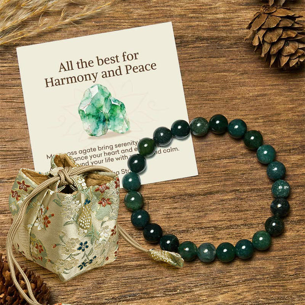 Buddha Stones "All the Best for Love and Harmony" Stone Quartz Bracelet Includes Gift Message Card - 8mm - Moss Agate - Deluxe Gift Bag (+$12.59) - image 51