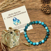 Buddha Stones "All the Best for Love and Harmony" Stone Quartz Bracelet Includes Gift Message Card - 8mm - Blue Apatite - Deluxe Gift Bag (+$12.59) - image 98