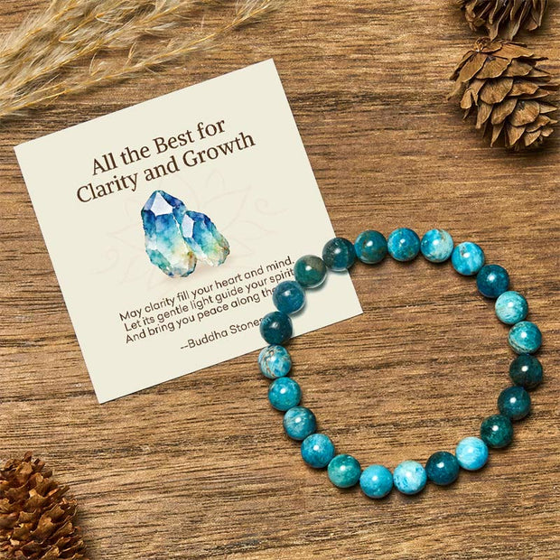 Buddha Stones "All the Best for Love and Harmony" Stone Quartz Bracelet Includes Gift Message Card - 8mm - Blue Apatite - Standard Gift Box - image 95