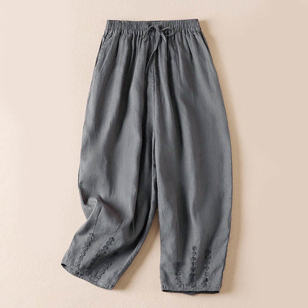 Buddha Stones Summer Small Flower Embroidery  Harem Pants With Pockets - DarkGray - US8-10，UK/AU12-14，EU40-42 (2XL) - image 34