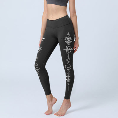 Buddha Stones Lotus Half Moon Pattern Gym Leggings Women's Yoga Pants - Black - US18，UK/AU22，EU50 (4XL) - image 0