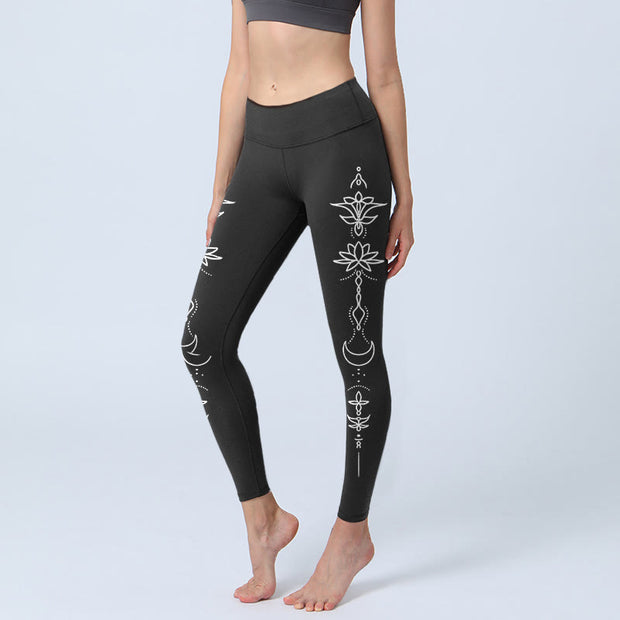 Buddha Stones Lotus Half Moon Pattern Gym Leggings Women's Yoga Pants - Black - US18，UK/AU22，EU50 (4XL) - image 0