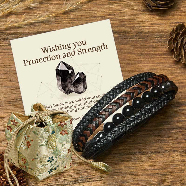 Buddha Stones "Wishing You Protection and Strength" Black Onyx Bracelet Includes Gift Message Card - Black Onyx - 18-22cm - Deluxe Gift Bag (+$12.59) - image 5