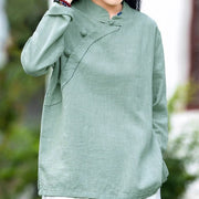 Buddha Stones Oblique Collar Knot button Loose Linen Clothing - image 9