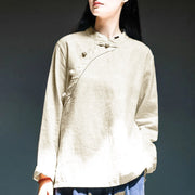 Buddha Stones Oblique Collar Knot button Loose Linen Clothing - White - US14，UK/AU18，EU46 (4XL) - image 11