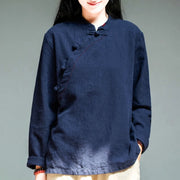 Buddha Stones Oblique Collar Knot button Loose Linen Clothing - MidnightBlue - US14，UK/AU18，EU46 (4XL) - image 12