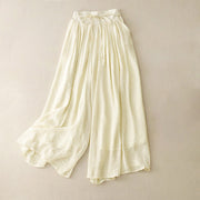 Buddha Stones Casual Solid Color Lace-up Women's Wide Leg Pants - LightYellow - US8-10，UK/AU12-14，EU40-42 (2XL) - image 1