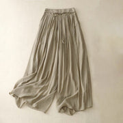 Buddha Stones Casual Solid Color Lace-up Women's Wide Leg Pants - DarkKhaki - US8-10，UK/AU12-14，EU40-42 (2XL) - image 0