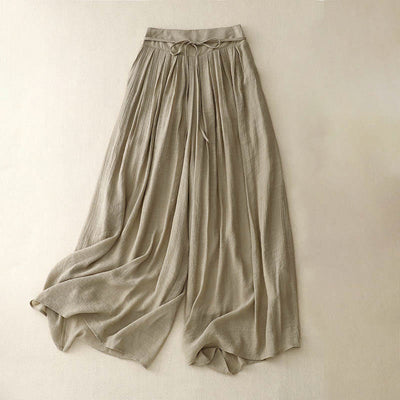 Buddha Stones Casual Solid Color Lace-up Women's Wide Leg Pants - DarkKhaki - US8-10，UK/AU12-14，EU40-42 (2XL) - image 0