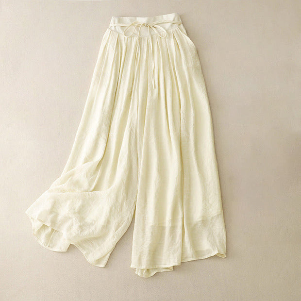 Buddha Stones Casual Solid Color Lace-up Women's Wide Leg Pants - LightYellow - US8-10，UK/AU12-14，EU40-42 (2XL) - image 1