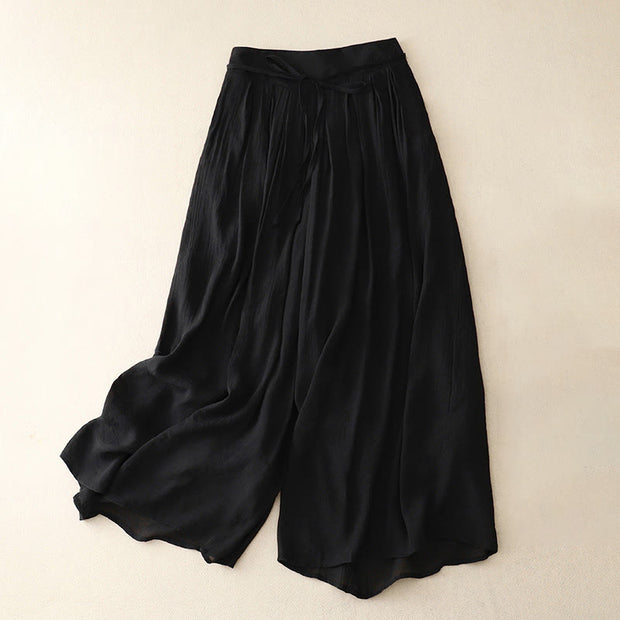 Buddha Stones Casual Solid Color Lace-up Women's Wide Leg Pants - Black - US8-10，UK/AU12-14，EU40-42 (2XL) - image 3
