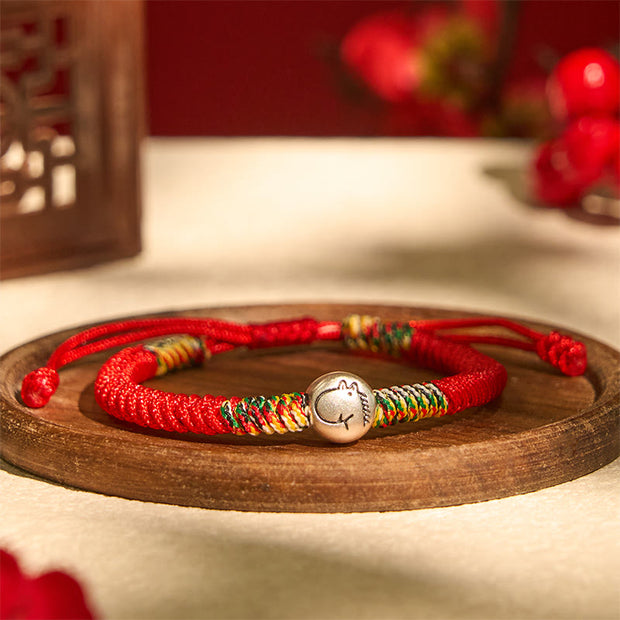 Buddha Stones 999 Sterling Silver Chinese Zodiac Horse Charm Red String Strength Braided Bracelet - image 3