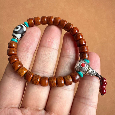 Buddha Stones Bone Beads Vajra Three-eyed Dzi Bead Luck Bracelet - Bone Beads & Three-eyed Dzi Bead & Alloy(Wrist Circumference: 15cm-16cm) - image 0