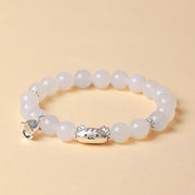 Buddha Stones 999 Sterling Silver Natural Cat Head White Cat's Eye White Agate Positive Bracelet - image 10