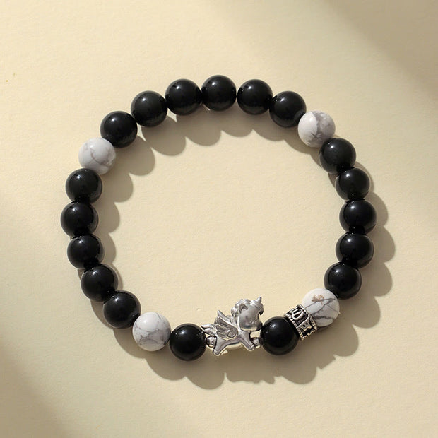 Buddha Stones 999 Sterling Silver Year of the Horse Natural Black Obsidian  Bodhi Seed Strength Bracelet - image 1