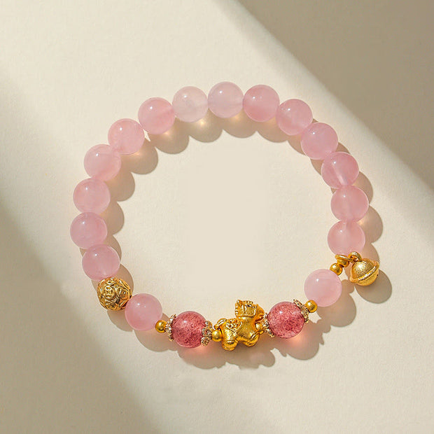 Buddha Stones Year of the Horse 8mm Citrine Pink Crystal Strawberry Quartz Protection Bracelet - Pink Crystal(Wrist Circumference:13-15cm) - image 6