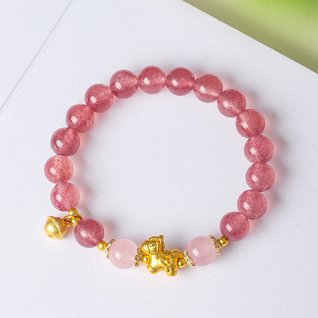 Buddha Stones Year of the Horse 8mm Citrine Pink Crystal Strawberry Quartz Protection Bracelet - image 13