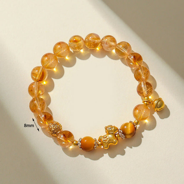 Buddha Stones Year of the Horse 8mm Citrine Pink Crystal Strawberry Quartz Protection Bracelet - image 2