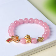 Buddha Stones Year of the Horse Natural 8mm Black Obsidian Red Agate Pink Crystal Strength Bracelet - image 12