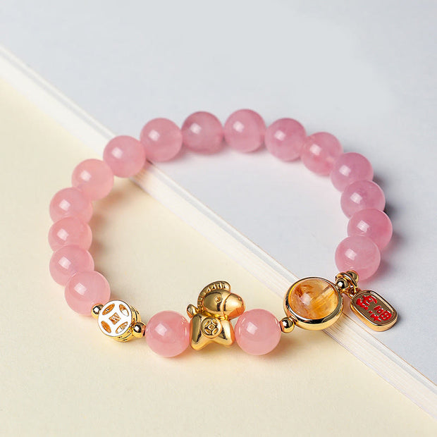 Buddha Stones Year of the Horse Natural 8mm Black Obsidian Red Agate Pink Crystal Strength Bracelet - image 13