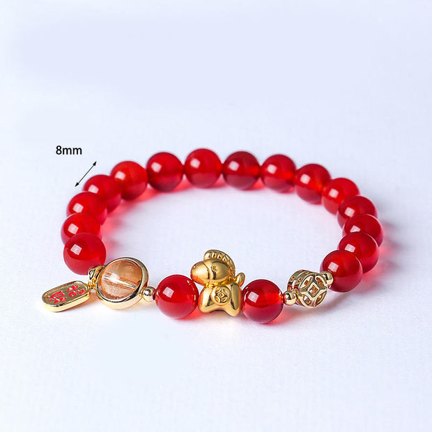 Buddha Stones Year of the Horse Natural 8mm Black Obsidian Red Agate Pink Crystal Strength Bracelet - image 6