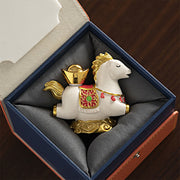 Buddha Stones Chinese Zodiac Horse Charm Fu Character Prosperity Home Decoration - White Horse With Sycee - image 0