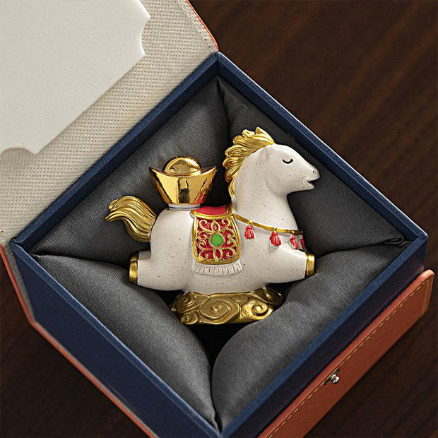 Buddha Stones Chinese Zodiac Horse Charm Fu Character Prosperity Home Decoration - White Horse With Sycee - image 0