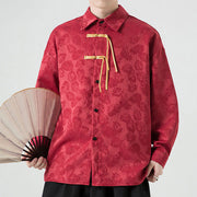 Buddha Stones Frog-Button Leaves Pattern Long Sleeve Men's Tang Suit Jacket - image 6
