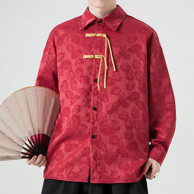 Buddha Stones Frog-Button Leaves Pattern Long Sleeve Men's Tang Suit Jacket - image 6