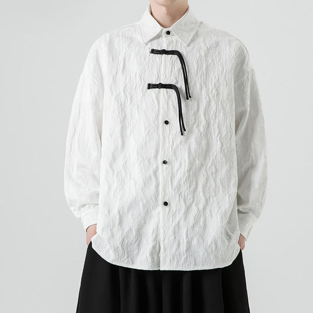 Buddha Stones Frog-Button Leaves Pattern Long Sleeve Men's Tang Suit Jacket - White - US/UK/AU50，EU60 (5XL) - image 17