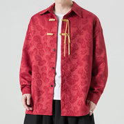 Buddha Stones Frog-Button Leaves Pattern Long Sleeve Men's Tang Suit Jacket - image 2