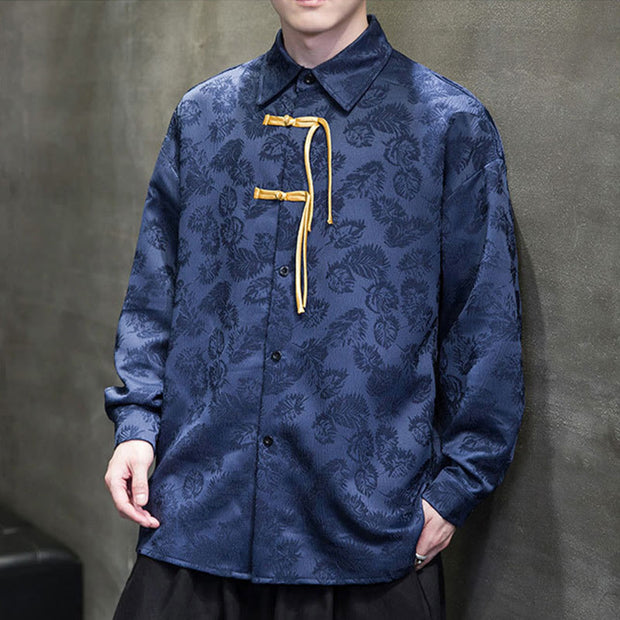 Buddha Stones Frog-Button Leaves Pattern Long Sleeve Men's Tang Suit Jacket - image 16