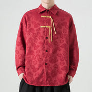 Buddha Stones Frog-Button Leaves Pattern Long Sleeve Men's Tang Suit Jacket - image 4