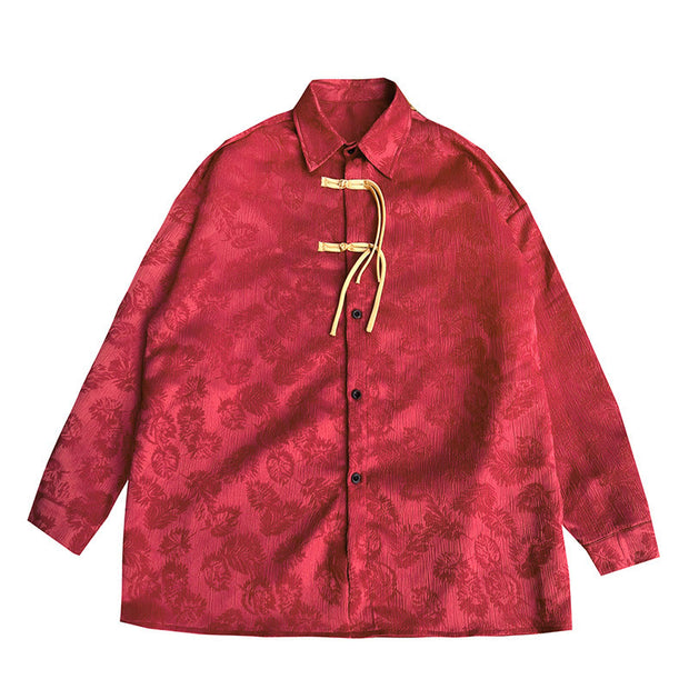 Buddha Stones Frog-Button Leaves Pattern Long Sleeve Men's Tang Suit Jacket - image 8