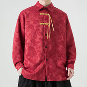 Buddha Stones Frog-Button Leaves Pattern Long Sleeve Men's Tang Suit Jacket - image 5