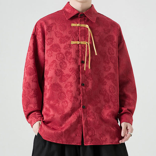 Buddha Stones Frog-Button Leaves Pattern Long Sleeve Men's Tang Suit Jacket - image 5
