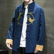 Buddha Stones Embroidery Cranes Pattern Frog-Button Men's Cotton Long Sleeve Jacket With Pockets - image 34