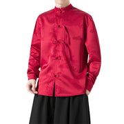 Buddha Stones Plain Frog-Button Design Tang Suit Men's Long Sleeve Jacket - image 8